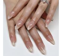 24PCS Nude Almond French Tip Press on Nails - White Edge Full Cover Acrylic Fake Nails, Elegant & Durable, Comfortable Fit for Easy DIY Nail Art for Women