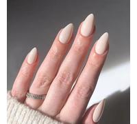 24PCS Nude False Nails - Almond Press on Nails - Milky White Fake Nails - Elegant Stick on with Glue - Full Cover Acrylic Square False Nail Tips for Women Girls Nail Art