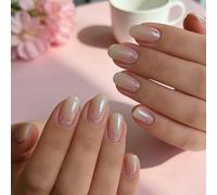 24Pcs Nude Pink Short False Nails - Almond Press on Nails with Strong Glue - Reusable, Durable Glossy Gradient White Nails in 12 Sizes - Sweet Nails Art Accessories For Women Daily Wear