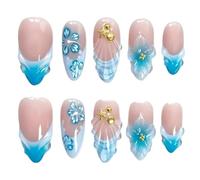 24Pcs Ocean Blue Press On Nails Almond 3D Shell Starfish Beach Set