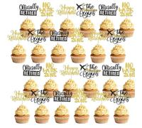24Pcs Officially Retired Cupcake Toppers - No Work Zone Adventure Begins Cake Decorations for Retirement Farewell Birthday Party Supplies in Black Gold