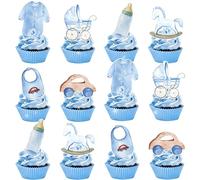 24PCS Oh Baby Cupcake Toppers Baby Boy Cupcake Picks Baby Shower It's a Boy Cake Decorations for Baby Shower Boys Birthday Party Supplies