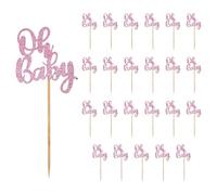 24pcs Oh Baby Cupcake Toppers, Glitter Baby Shower Cake Topper Party Decorations Cute Cupcake Picks Party Supplies for Wedding Birthday Baby Shower Decor (Pink)
