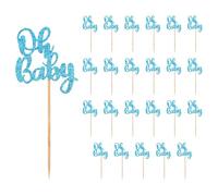 24pcs Oh Baby Cupcake Toppers, Glitter Baby Shower Cake Topper Party Decorations Cute Cupcake Picks Party Supplies for Wedding Birthday Baby Shower Decor (Blue)