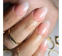 24PCS Ombre French Press-On Nails, White Nude Gradient Almond & Oval Short Fake Nails with Accessory Tools, 12 Sizes Glossy Stick-On Kit for Women & Teens, Easy DIY Manicure