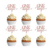 24Pcs Onederful Cupcake Toppers First Birthday Glitter Onederful Cupcake Toppers Decoration for Kids First Birthday Party Baby Shower Supplies