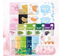 24PCS Pamper Gifts for Women,Face Mask Skincare Set with Lip Mask,Eye M ask,Mud Mask,Sleeping Face Mask,Serum,Toner,Cleanser,Cream,Suncream,Soothing & Hydration,Reduce Dark Circle and Glow Dull Skin