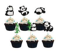 24Pcs Panda Cupcake Toppers Glitter Green Bamboo Cupcake Picks Cute Animal Bear Cake Decorations Baby Shower Kids Birthday Panda Theme Party Supplies