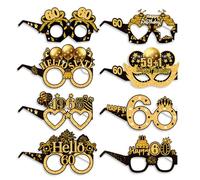 24Pcs Paper Eyeglasses Black Gold, 60th Birthday Party Glasses for Adults, 60th Birthday Paper Glasses Party for Women Men 60 Years Old Gifts Photo Booth Props (60th)