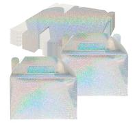 24Pcs Party Treat Boxes Iridescent Paper Favor Boxes with Handles Thickened Candy Snacks Sweets Lunch Goodie Gift Birthday Wedding Holiday Graduation DIY Party Candy 15x9x9cm/5.9x3.5x3.5 inch