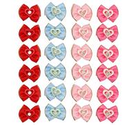 24pcs Pet Hair Bows Cute Colorful Dog Hair Bowknots with Rubber Bands for Puppy Cat Rabbit