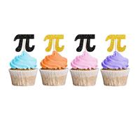 24PCS Pi Cupcake Toppers, Mathematics Grad Cupcake Toppers, Mathematical Symbols Cupcake Picks for Math Party, Math Teacher Birthday/3.14 Themed Party Decoration - Black & Gold Glitter