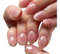 24Pcs Pink Almond Press On Nails Flower Pattern Stick On False Nail