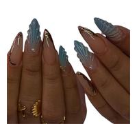 24Pcs Pink Almond Press On Nails Flower Pattern Stick On False Nail