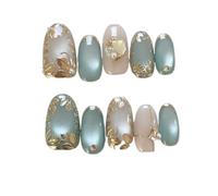 24Pcs Pink Almond Press On Nails Flower Pattern Stick On False Nail
