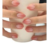 24Pcs Pink Almond Press On Nails Flower Pattern Stick On False Nail
