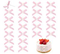 24Pcs Pink Bow Pearl Cake Toppers, Bachelorette Party Decoration Birthday Pearlbows Accessory Engagement Dessert Decor for Baby Shower Bridal Party Supplies