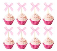 24Pcs Pink Bows Cupcake Cake Topper Bowknot Birthday Cake Decor Girl Pink Bow for Baby Shower Birthday Bridal Shower Wedding