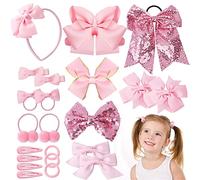 24PCS Pink Bows Hair Ties & Cips Set - Hair Accessories for Teens, Toddlers & Baby Girls