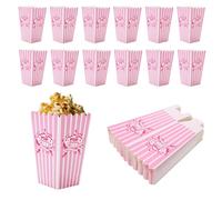 24pcs Pink Popcorn Boxes, Small Mini Cardboard Popcorn Buckets Cups Holder Pink & White Striped Party Favor Snacks Containers for Theater Movie Night Baby Shower Birthday Party Supplies