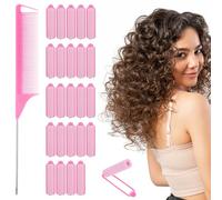 24Pcs Pink Sponge Hair Rollers Set, Self Grip, Heatless Foam Curlers for Long to Short Hair, Deadly Curl Volume with Pintail Comb