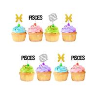 24pcs Pisces Cupcake Toppers, Pisces Birthday Cupcake Toppers, Glitter 12 Constellation Cupcake Picks, Horoscope Astrology Themed December/January Birthday Party Supplies