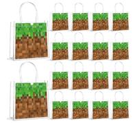 24Pcs Pixel Clear PVC Gift Bags with Handles Video Game Party Favor Bags Mining Pixel Reusable Gift Wrap Tote Bag Gamer Goodie Treat Bag for Pixelated Birthday Baby Shower Party Supplies 8x8x3 Inch