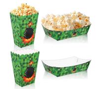 24pcs Pixel Party Food Trays Set, 2 Style Video Game Theme Paper Popcorn Boxes for Pixel Game Theme Birthday Party Food Snack Candy Supplies(Green)