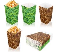 24pcs Pixel Popcorn Boxes, Green & Brown Snack Holder Container Boxes Cups Bowls Containers Holders Pixel Pop Corn Bags Buckets Creative Birthday and Theme Party Favors and Decoration Supplies