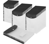 24PCS Plastic Wallets A4 Punched Pockets, 11 Holes Expandable Binder Folders for 2/3/4 Ring Document Pouch with Snap Button & Label Loose-Leaf Transparent for Office School Home (Top Open-Black)