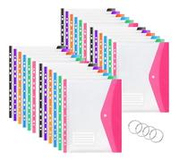 24PCS Plastic Wallets A4 Punched Pockets, Expandable Envelope Document Plastic Folders with Button and Label Pocket for School Home Office (Horizontal)