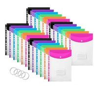 24PCS Plastic Wallets A4 Punched Pockets, Expandable Envelope Document Plastic Folders with Button and Label Pocket for School Home Office (Vertical)