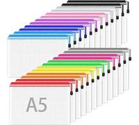 24PCS Plastic Wallets A5 - Plastic Folders A5 Zip Wallets Zip Lock Bags Waterproof Mesh Document Bags for School, Office Supplies, Home Storage(12 Colors)