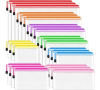 24PCS Plastic Wallets Folders, 8 Sizes Plastic File Folders Zip Lock Bags, Waterproof Mesh Document Wallet Storage Bags for School, Home, Office and Travel (8 Color)