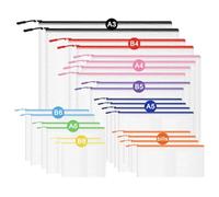 24Pcs Plastic Zip Wallets Folders, 9 Sizes Mesh Zipper Bags Plastic Folders, Waterproof Zip Lock Storage Bags Document Wallet for School Office Travel Receipts Storage