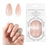 24Pcs Polka Dot Press on Nails Short Almond Fake Nails Cute False Nail with White Dots, Includes Nail File Sticky Tabs for Easy Application