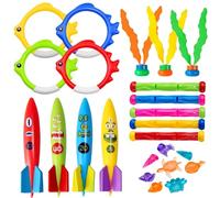 24Pcs Pool Diving Toys Set,Underwater Diving Toys Swimming Pool Toys Set Water Toy with Diving Torpedoes Dive Sticks Toys Bandits Diving Seagrass Marine Gem Diving Games Underwater Pool Rings for Kids