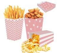 24Pcs Popcorn Favor Boxes, Striped Paper Popcorn Sweet Candy Containers Cardboard Popcorn Treat Boxes, Retro Popcorn Bags for Party Birthday Film Movie Night Carnivals Sleepover Party Treats (Pink)