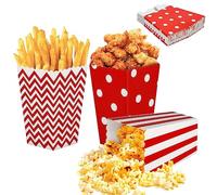 24Pcs Popcorn Favor Boxes, Striped Paper Popcorn Sweet Candy Containers Cardboard Popcorn Treat Boxes, Retro Popcorn Bags for Party Birthday Film Movie Night Carnivals Sleepover Party Treats (Red)