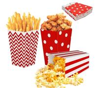 24Pcs Popcorn Favor Boxes, Striped Paper Popcorn Sweet Candy Containers Cardboard Popcorn Treat Boxes, Retro Popcorn Bags for Party Birthday Film Movie Night Carnivals Sleepover Party Treats (Red)