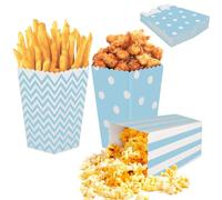 24Pcs Popcorn Favor Boxes, Striped Paper Popcorn Sweet Candy Containers Cardboard Popcorn Treat Boxes, Retro Popcorn Bags for Party Birthday Film Movie Night Carnivals Sleepover Party Treats (Blue)