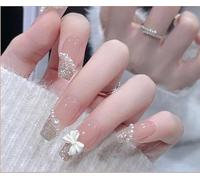 24pcs Pre-Recorded Nails with Rhinestones and Glitter Butterfly, with Glue, Durable and Reusable (A19, Muticolor)