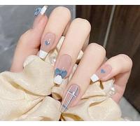 24pcs Pre-Recorded Nails with Rhinestones and Glitter Butterfly, with Glue, Durable and Reusable (Y29, Muticolor)