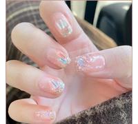 24pcs Pre-Recorded Nails with Rhinestones and Glitter Butterfly, with Glue, Durable and Reusable (Y37, Muticolor)