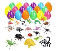 24pcs Prefilled Easter Egg with Rubber Insect Bug and Frog Toy Inside for Easter Basket Stuffers, Party Favor Supplies, Easter Egg Hunt, Floating Bath Stuff for Kid Toddler (Random color)