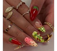 24PCS Press Nails French Almond Shape Lightweighted and Durability for Sensitive Skin French Almond Press Nails
