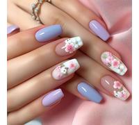 24pcs Press On Flower False Full Covers Stick On Easy To Apply Manicure Art For Various Occasion