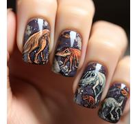 24Pcs Press On Nails Acrylic False Enchanting Sparkling Dinosaur Wraps For Festive Holiday Celebrations Independence Day Nail