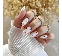 24pcs Press On Nails Almond Shape French Tip White Red Heart False Nails Medium Length Instant Manicure Fake Nail Tips for Women Girls