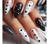 24pcs Press On Nails Elegant Almond Shape Stick On Nails Full Covers Acrylic Art False For Parties And Event French Tip Press Nail